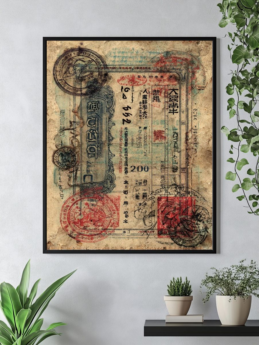 Vintage Japanese Stamp Collage Print. — room view 4
