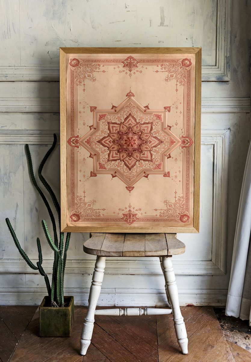 Ornate Mandala Vintage Print. room preview