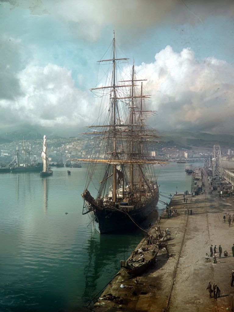 Harbor Tall Ship Vintage Print. poster detail