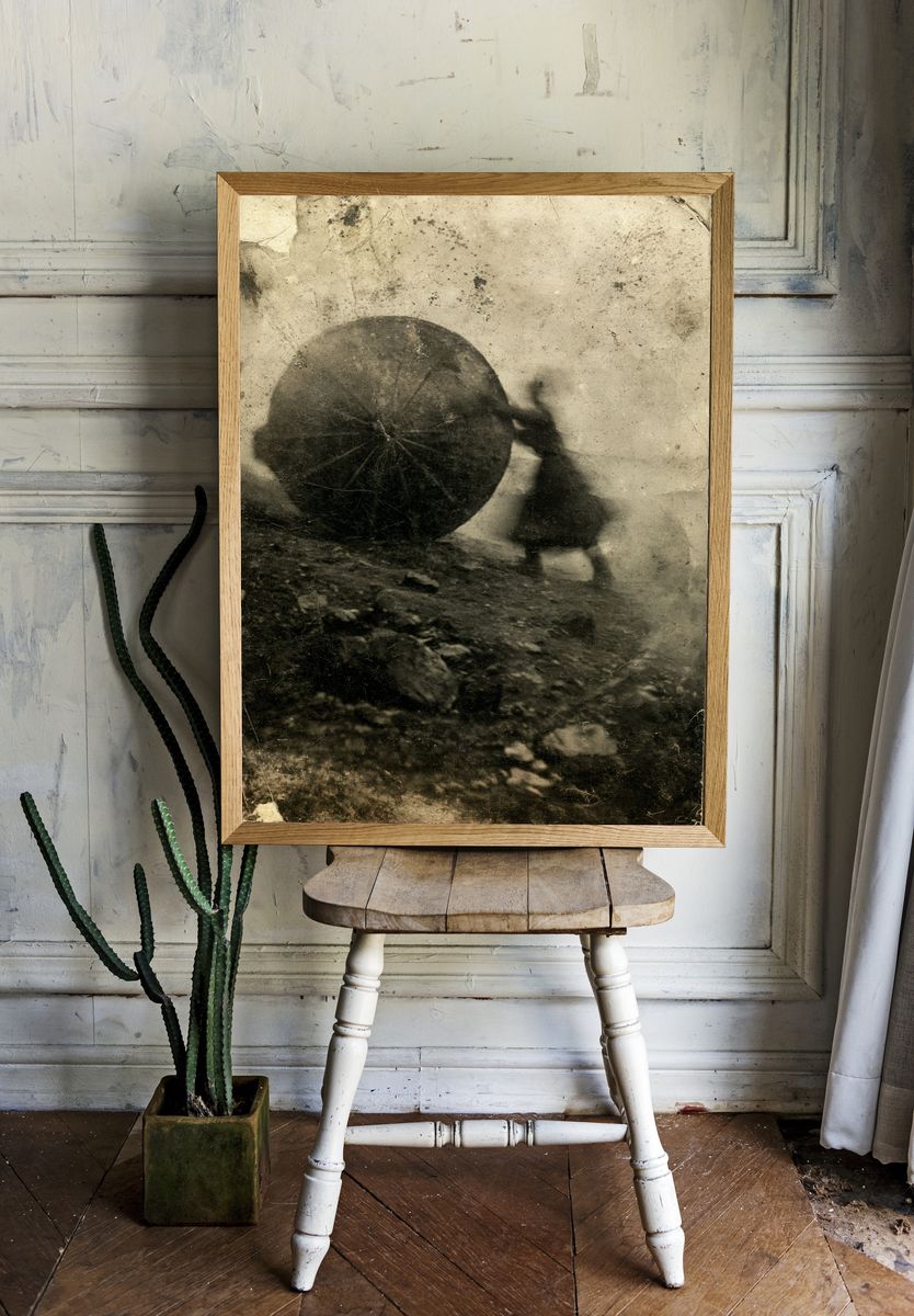 Umbrella Figure Vintage Print. room preview