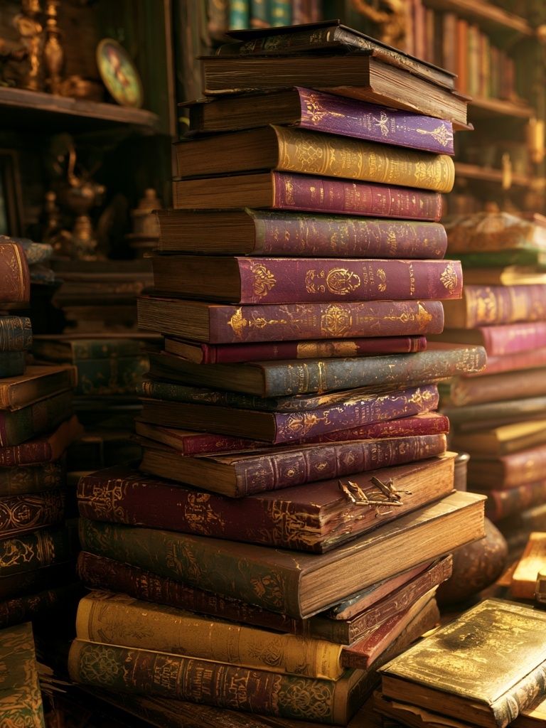 Antique Book Stack Vintage Poster. poster detail