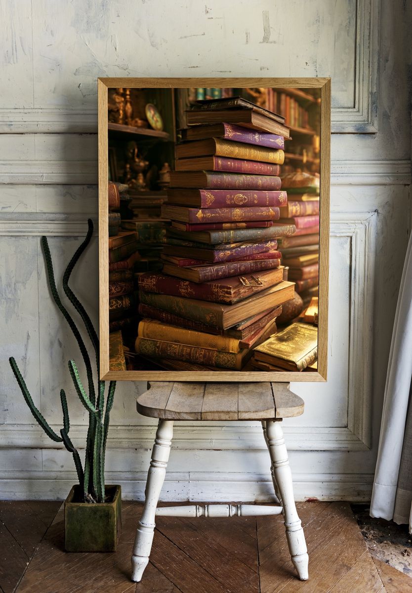 Antique Book Stack Vintage Poster. room preview