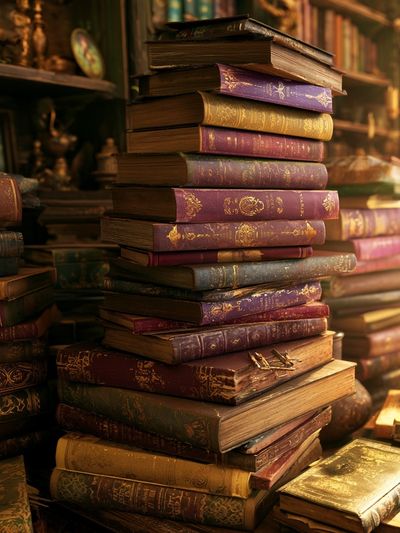 Antique Book Stack Vintage Poster.