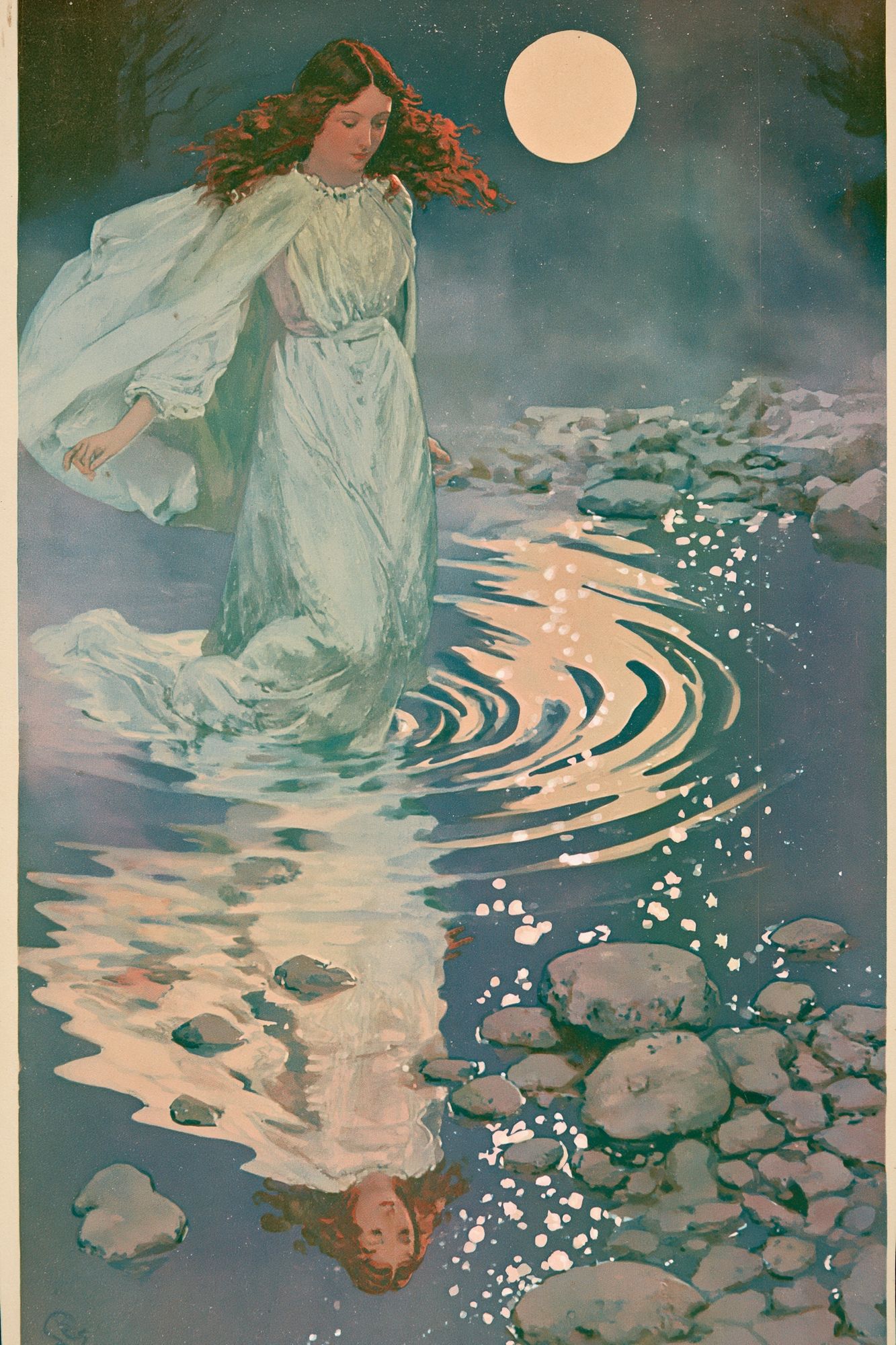 Moonlit Water Spirit Vintage Print. poster — vintage art