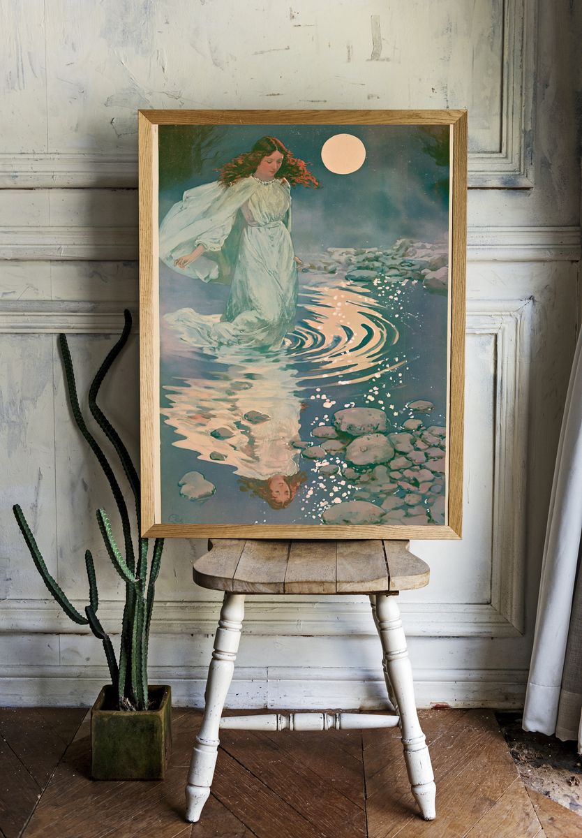 Moonlit Water Spirit Vintage Print. room preview