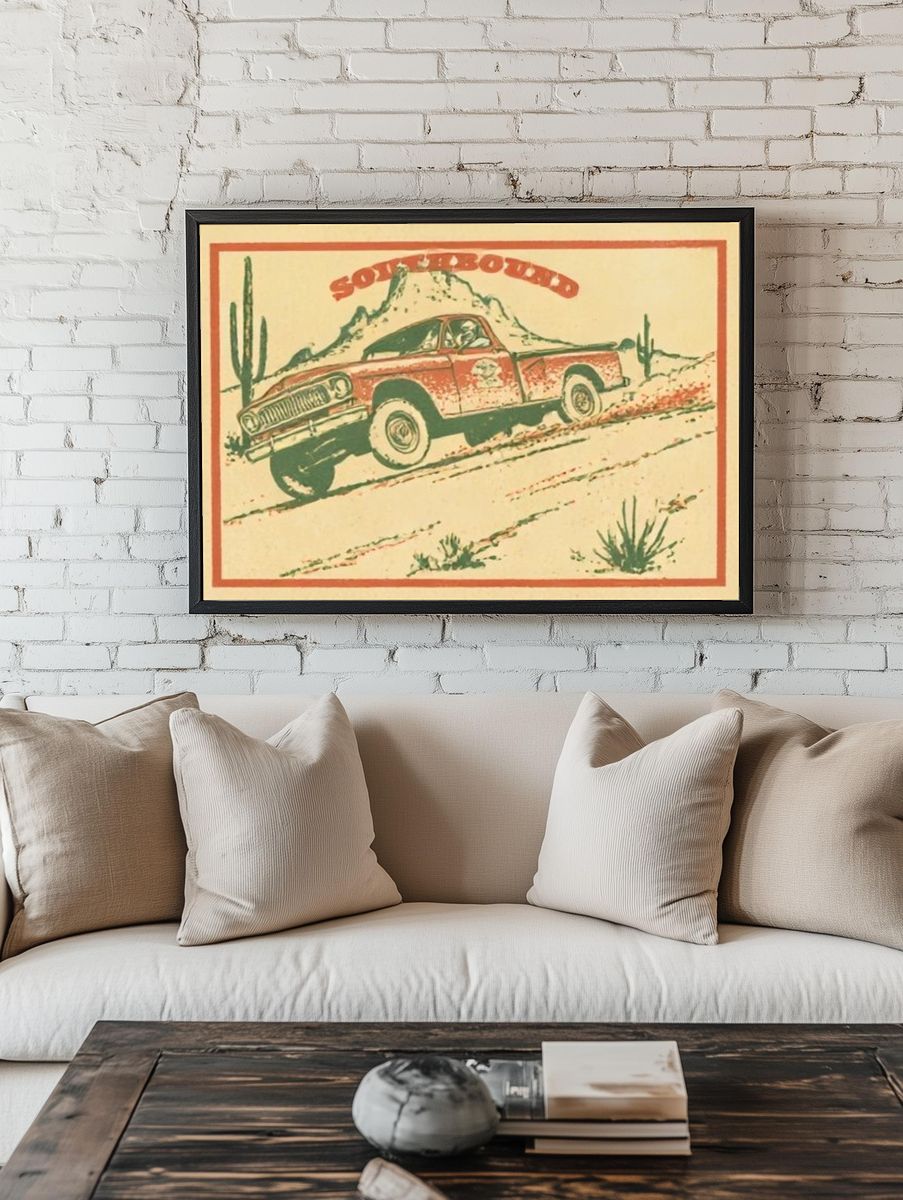 Southbound Desert Truck Vintage Poster. room preview