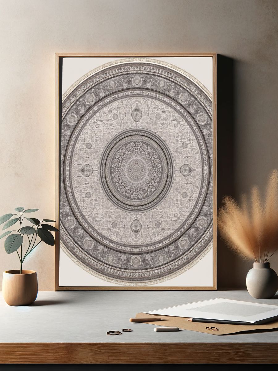 Ornate Circular Medallion Vintage Print. — room view 2