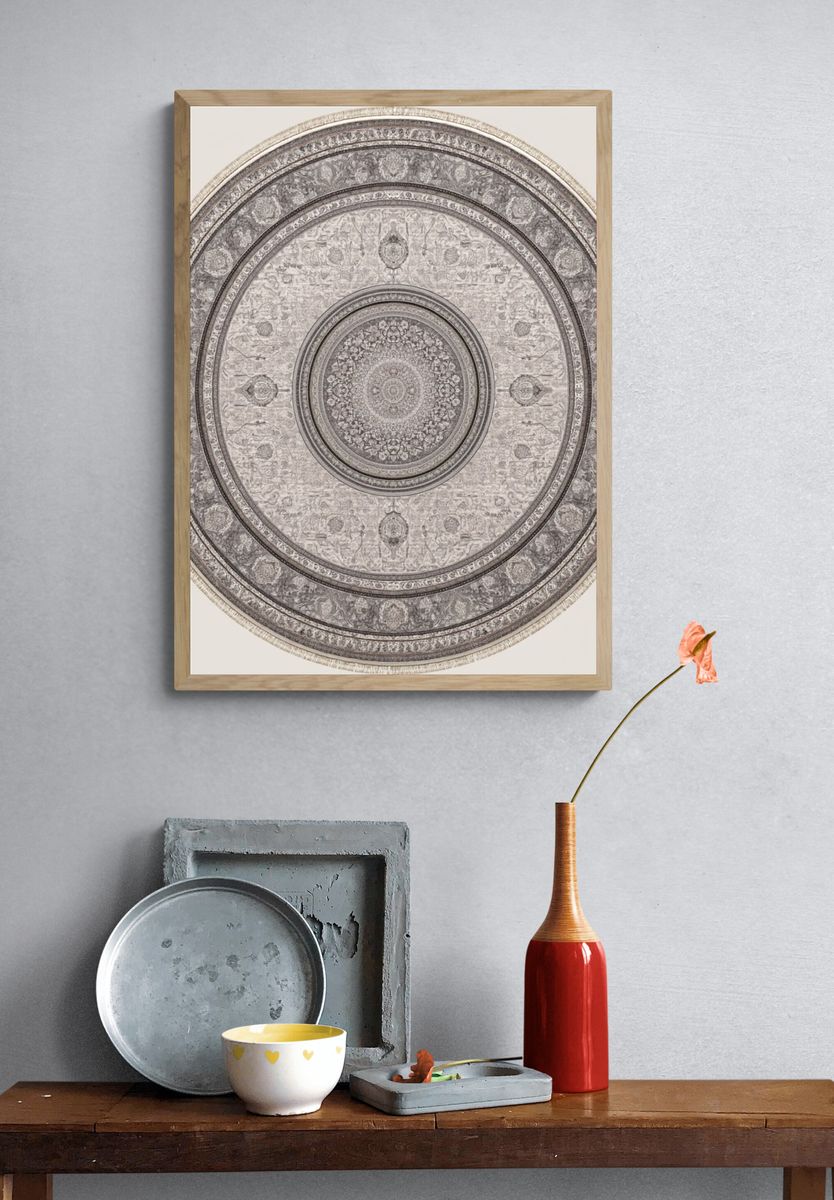 Ornate Circular Medallion Vintage Print. — room view 3