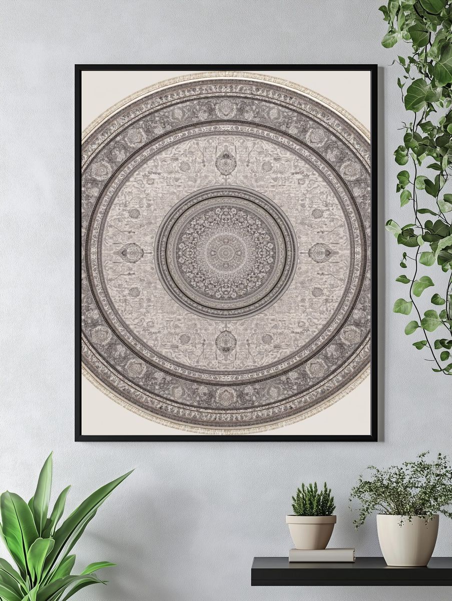Ornate Circular Medallion Vintage Print. — room view 4