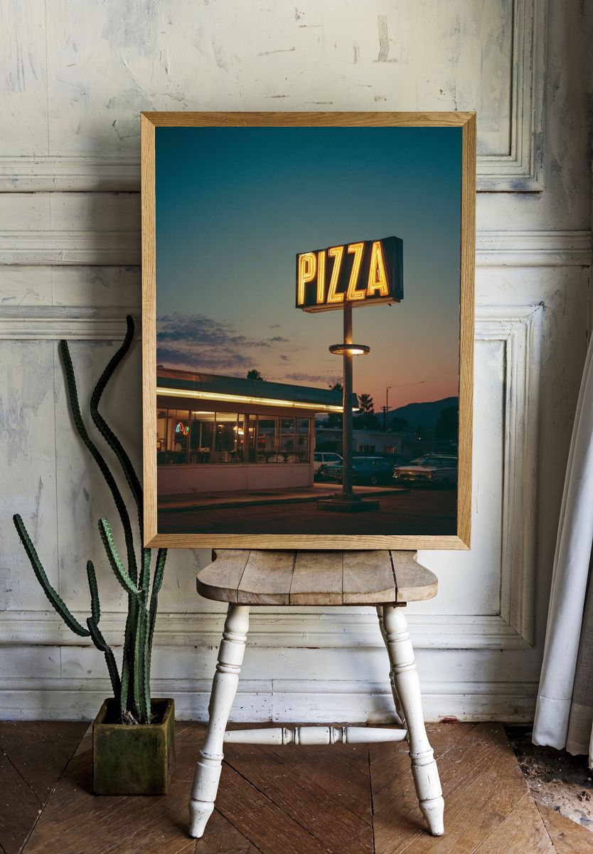 Neon Pizza Diner at Dusk Poster room preview