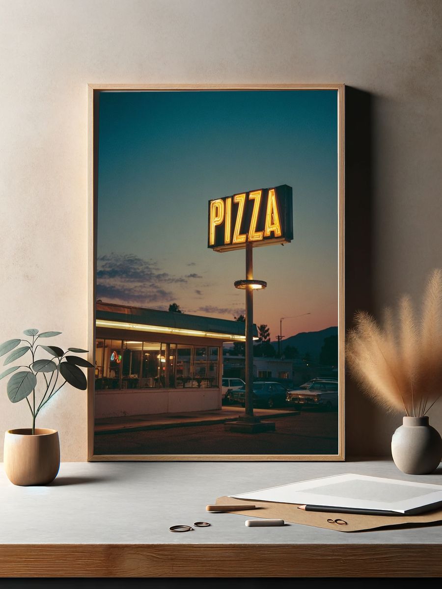 Neon Pizza Diner at Dusk Poster. — room view 2
