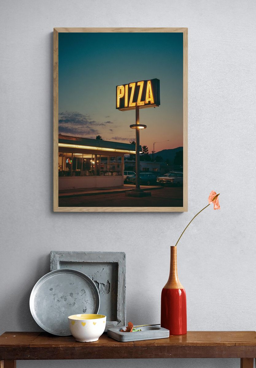 Neon Pizza Diner at Dusk Poster. — room view 3