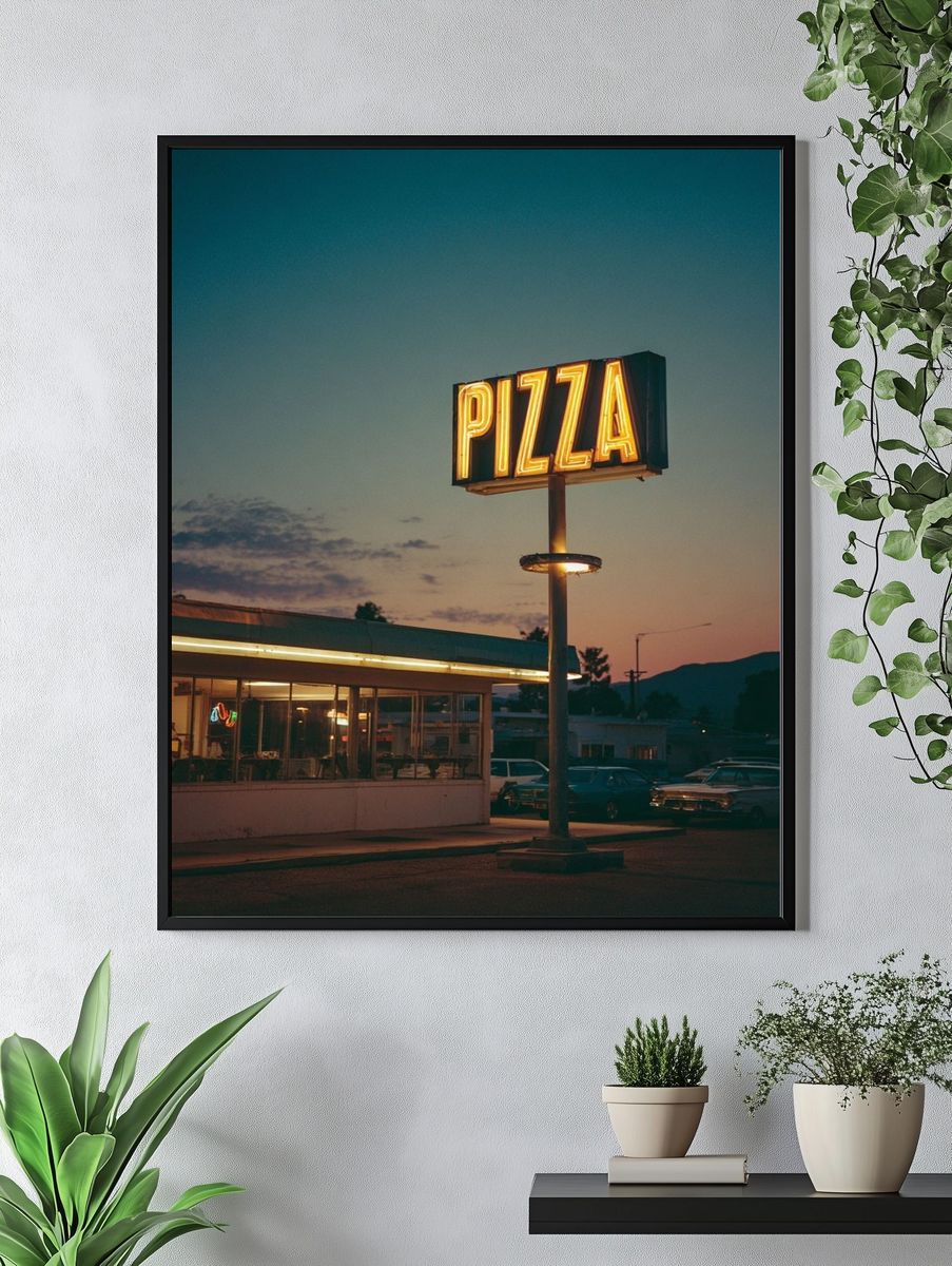 Neon Pizza Diner at Dusk Poster. — room view 4