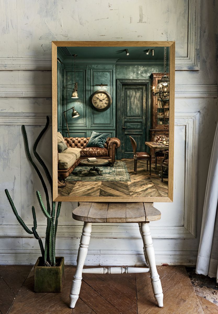 Vintage Teal Study Interior Poster. room preview