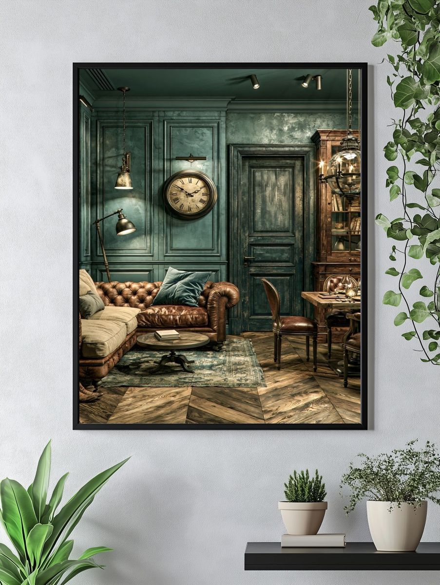Vintage Teal Study Interior Poster. — room view 4
