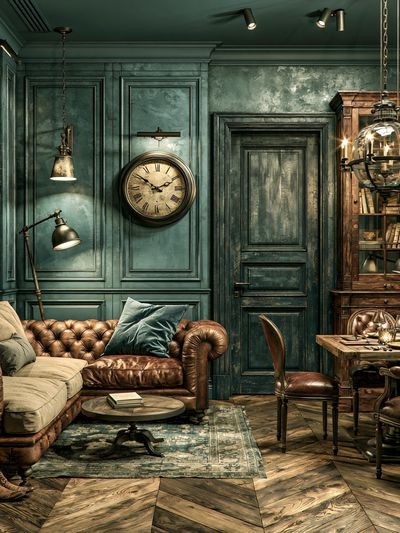 Vintage Teal Study Interior Poster.