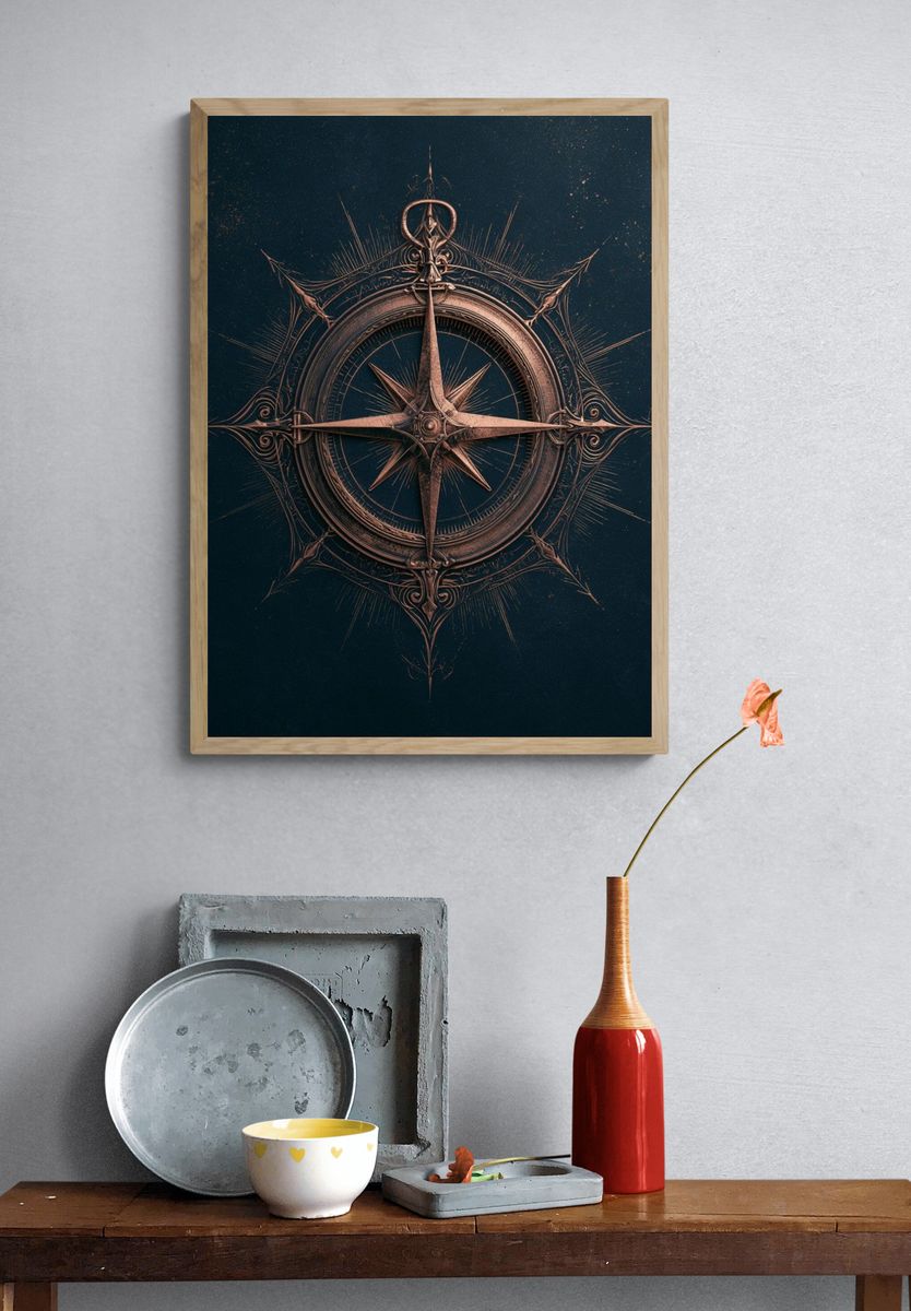 Ornate Compass — Vintage Print. — room view 3