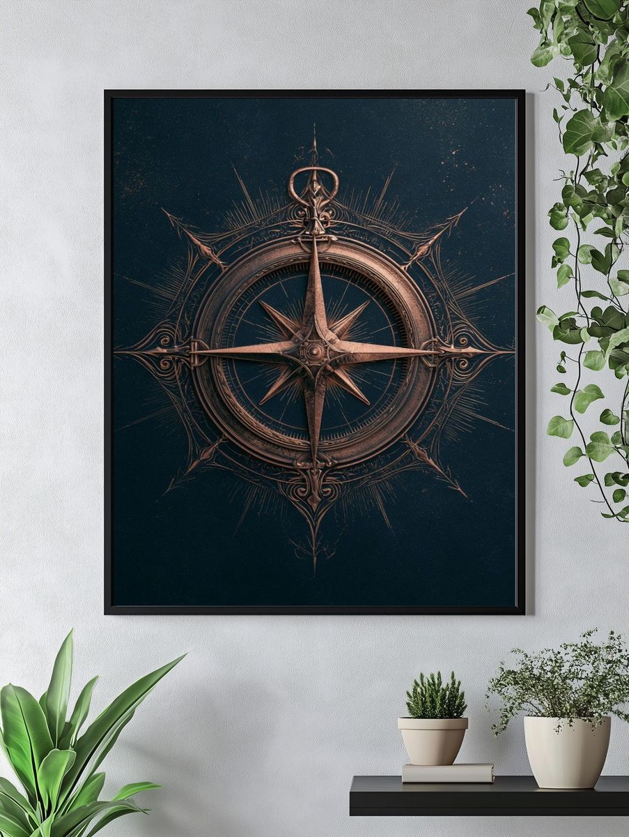 Ornate Compass — Vintage Print. — room view 4