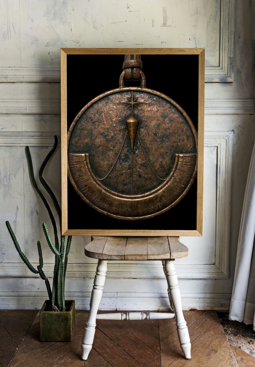 Antique Compass Medallion Vintage Print. — room view 1