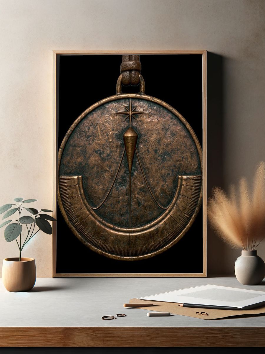 Antique Compass Medallion Vintage Print. — room view 2