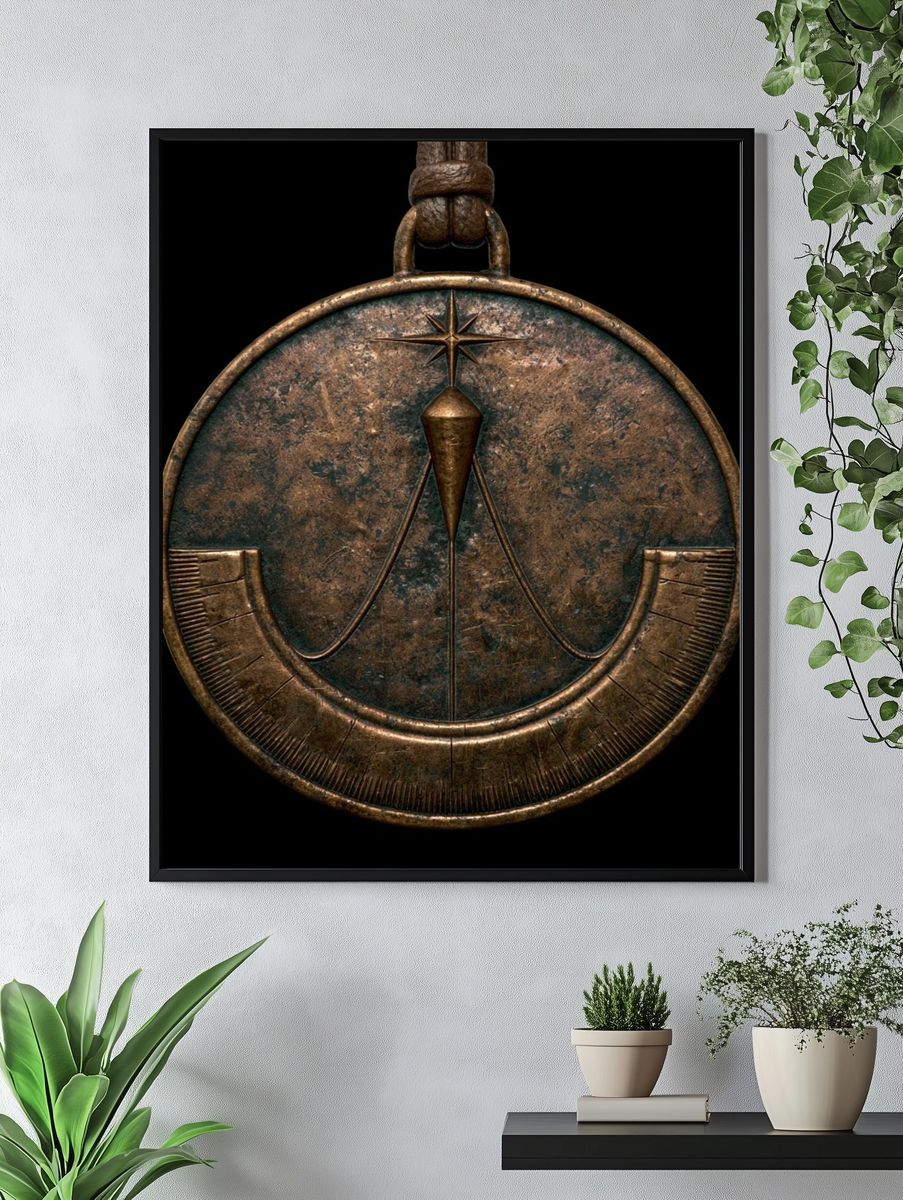 Antique Compass Medallion Vintage Print. — room view 4