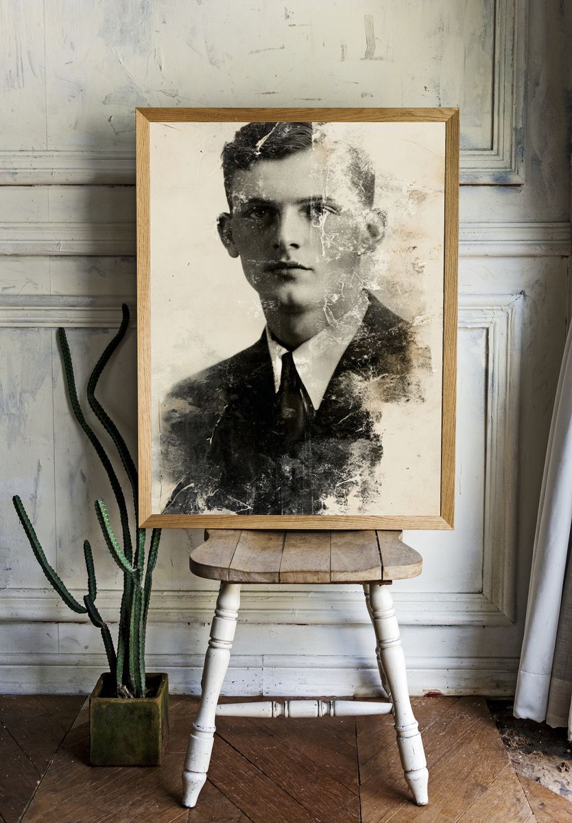 Vintage Male Portrait Print. — room view 1