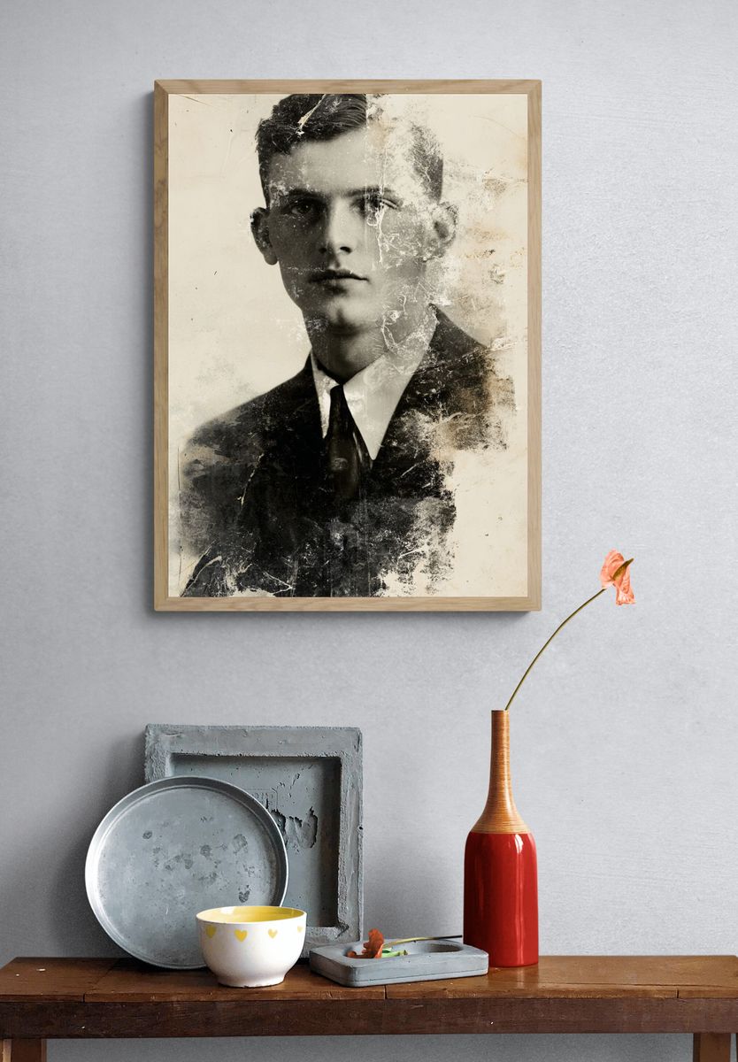 Vintage Male Portrait Print. — room view 3