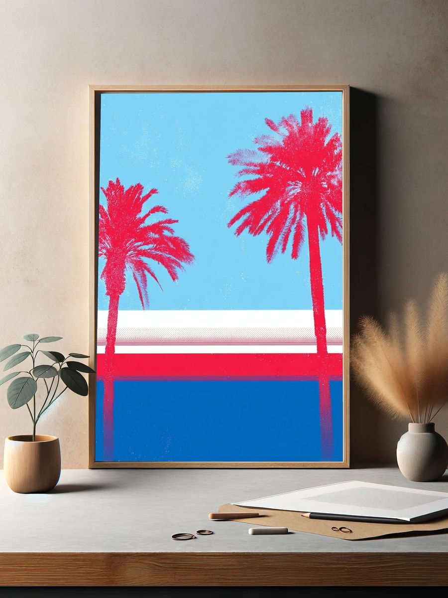 Neon Palm Sunset Poster. — room view 2
