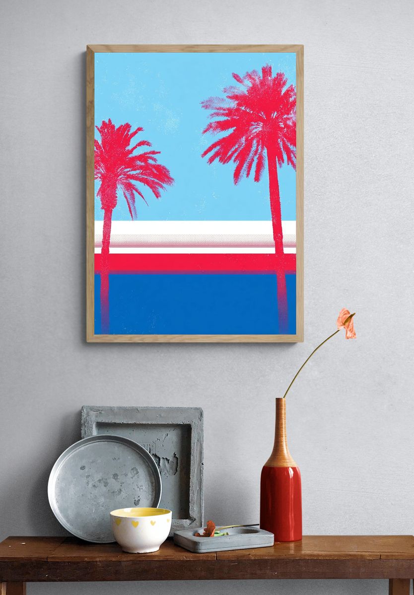 Neon Palm Sunset Poster. — room view 3