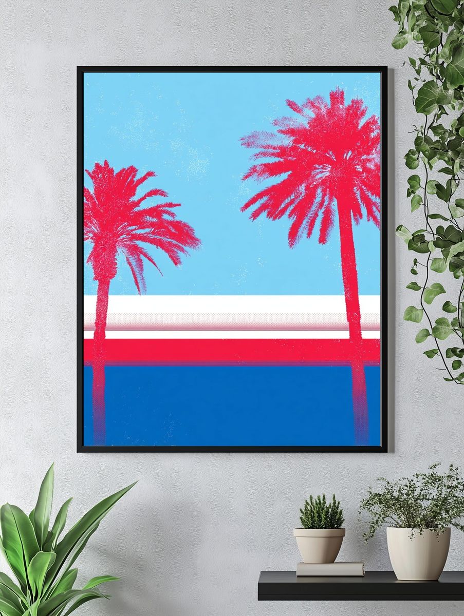 Neon Palm Sunset Poster. — room view 4