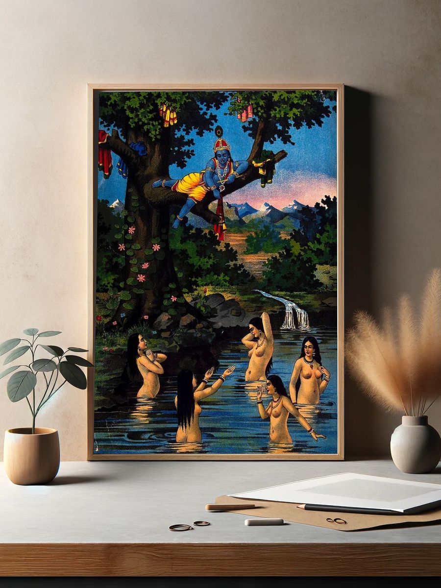 Krishna stealing cowgirls clothes watching. — room view 2
