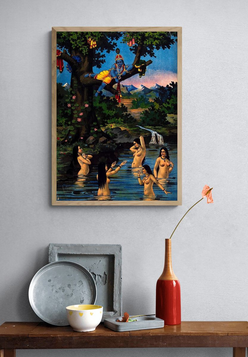 Krishna stealing cowgirls clothes watching. — room view 3
