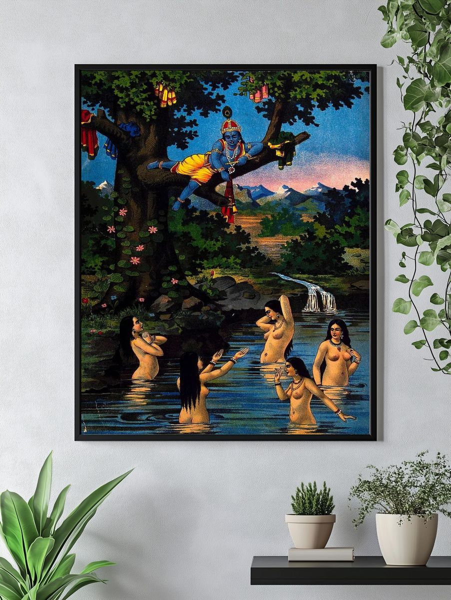 Krishna stealing cowgirls clothes watching. — room view 4