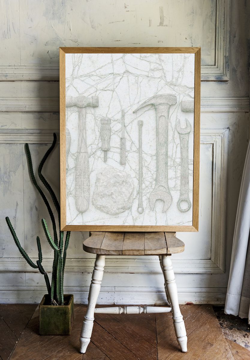 Vintage Tools Still Life Print. room preview