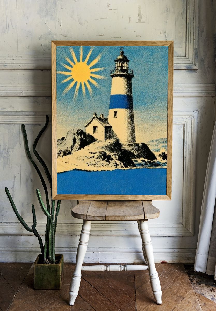 Lighthouse Coastal Vintage Poster. room preview