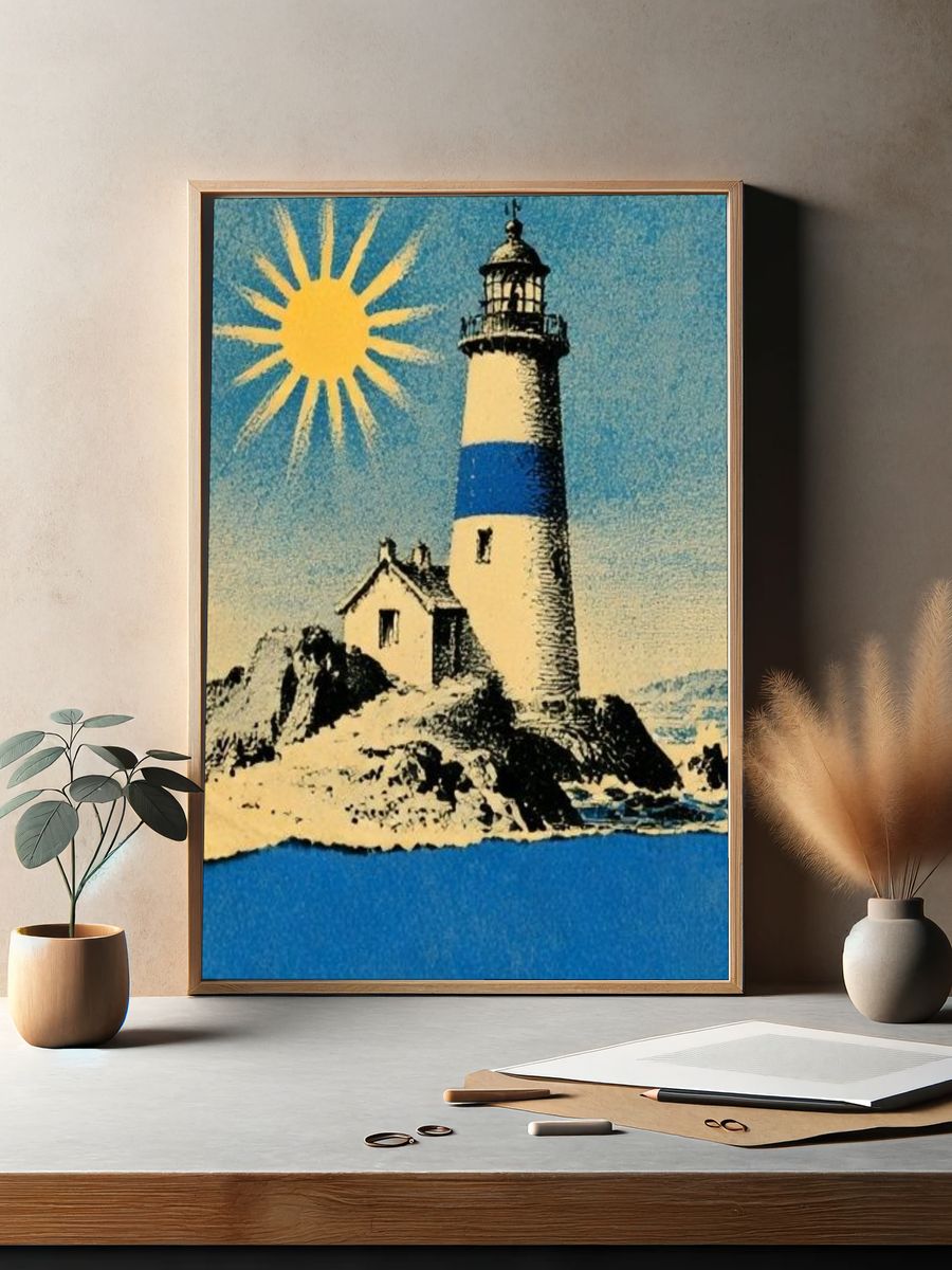 Lighthouse Coastal Vintage Poster. — room view 2