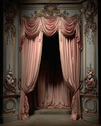 Ornate Pink Drapery Vintage Print.