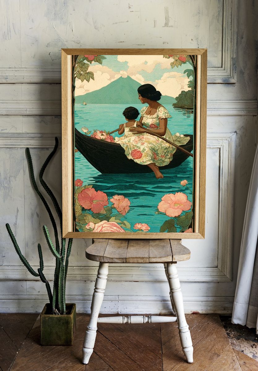 Floral Lake Voyage Vintage Print. — room view 1