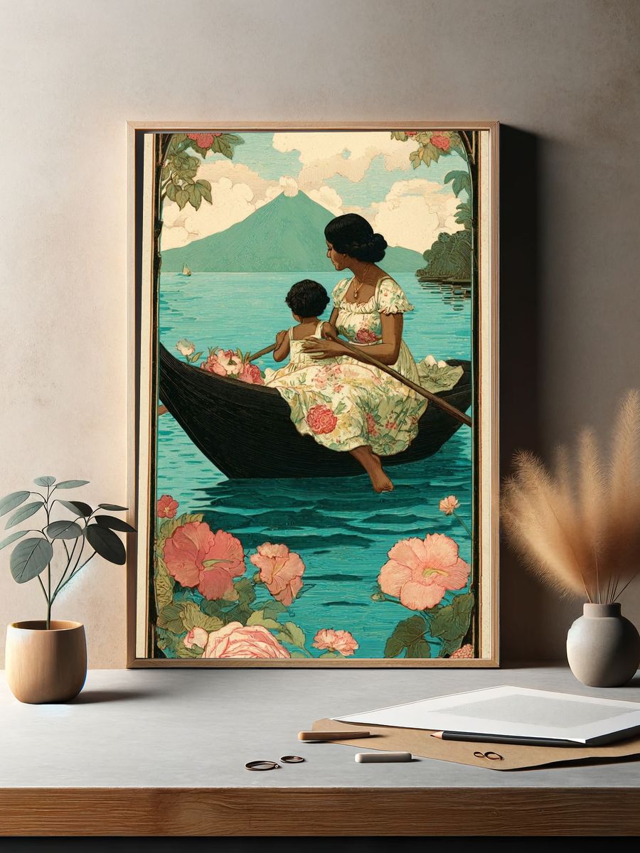Floral Lake Voyage Vintage Print. — room view 2