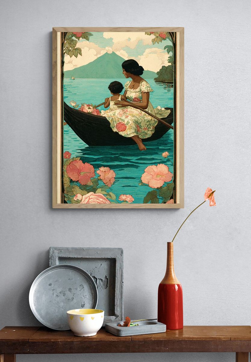 Floral Lake Voyage Vintage Print. — room view 3