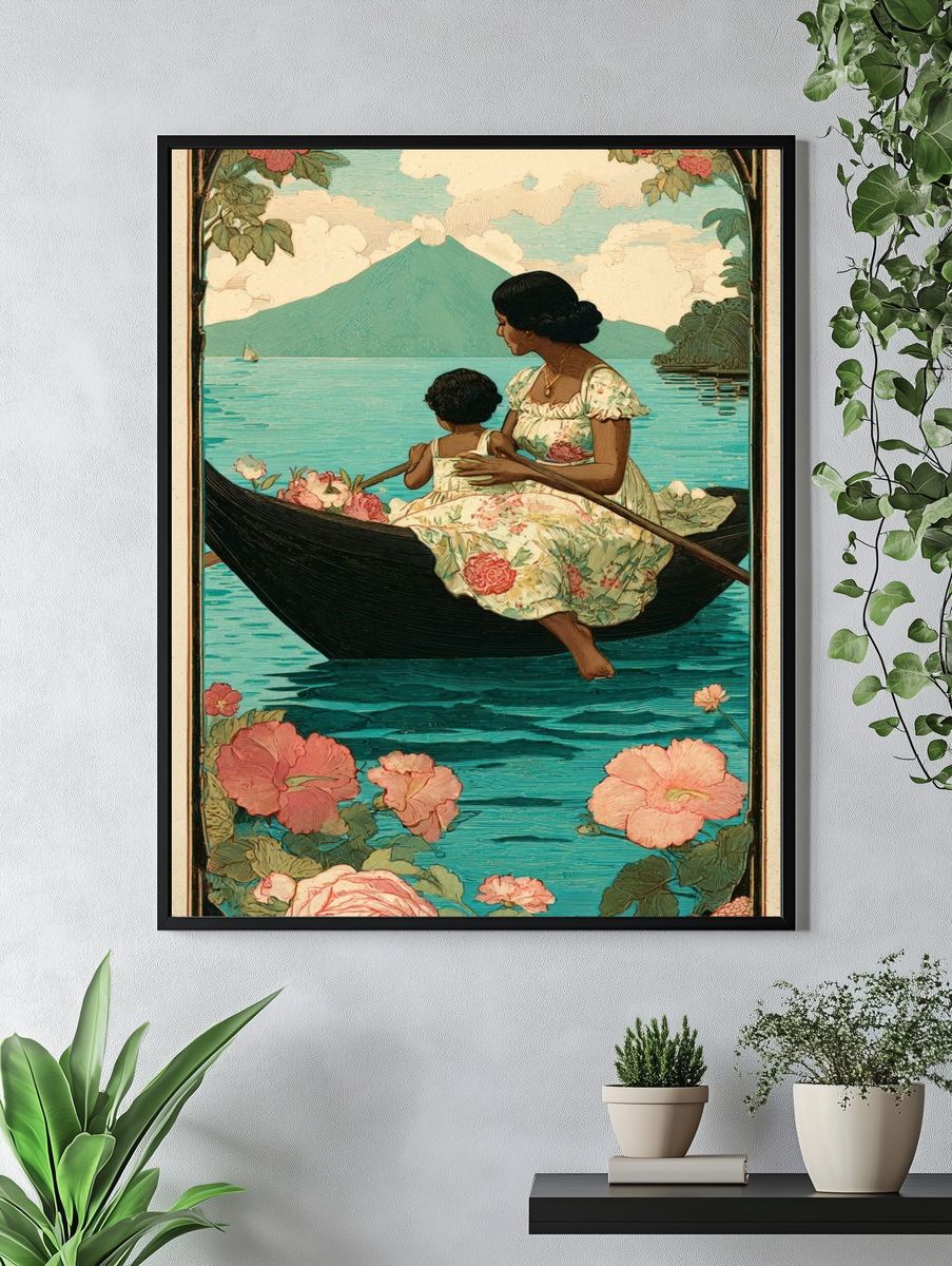 Floral Lake Voyage Vintage Print. — room view 4