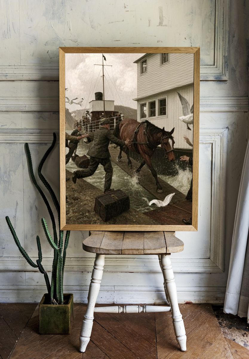 Harbor Horse Landing Vintage Print. room preview