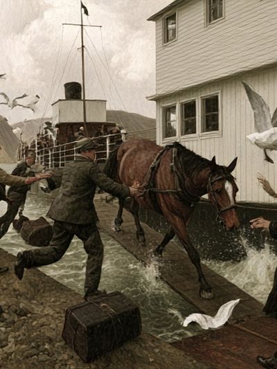 Harbor Horse Landing Vintage Print.