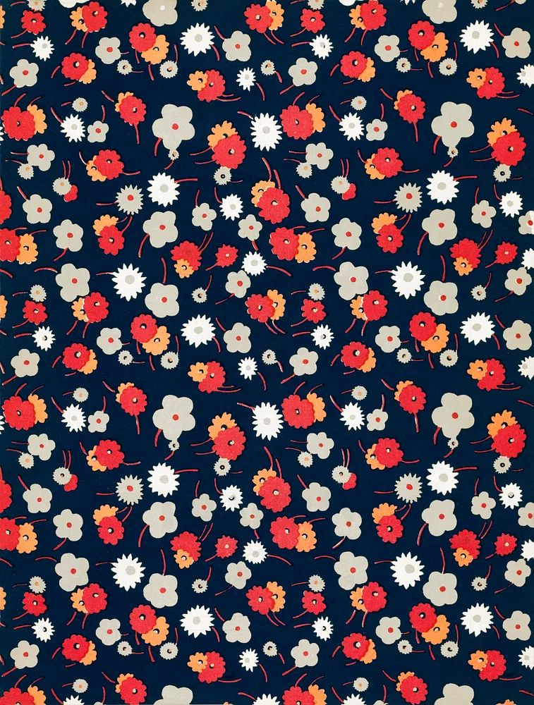 White, gray, pink red flowers. poster — vintage art