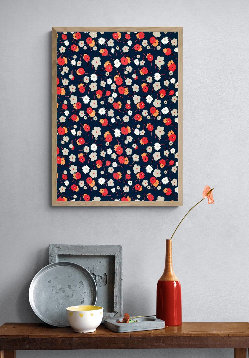 White, gray, pink red flowers. — room view 3