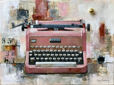 Pink Typewriter Vintage Print.