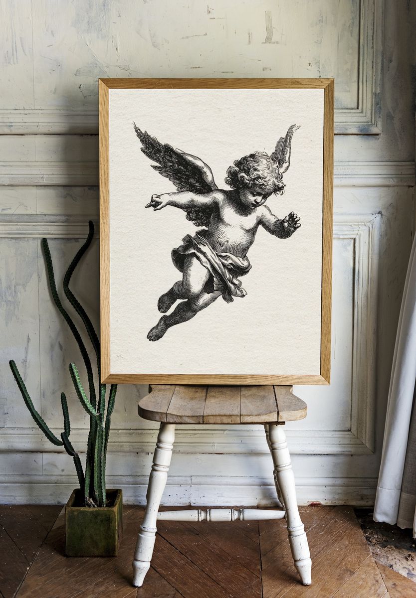 Cherub Engraving Vintage Print. room preview