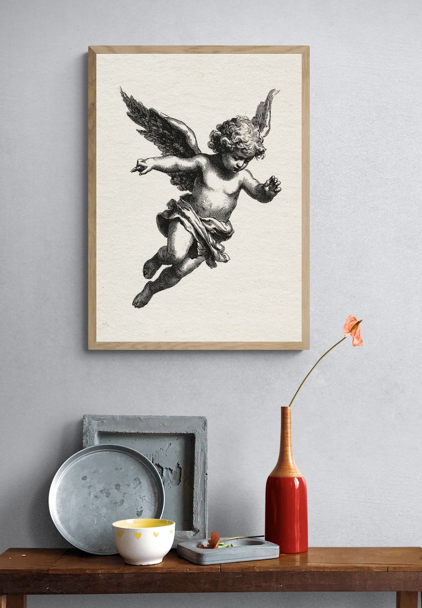 Cherub Engraving Vintage Print. — room view 3