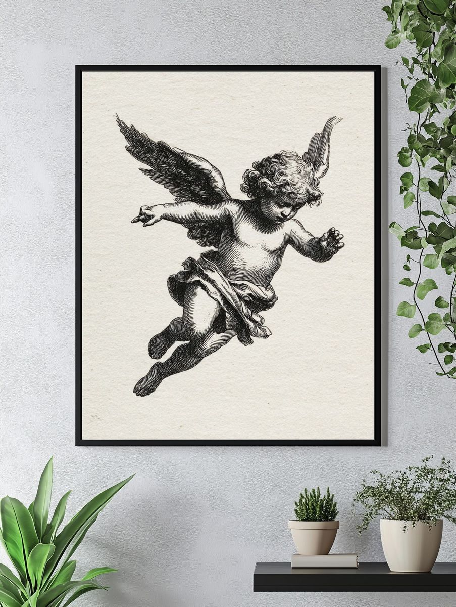 Cherub Engraving Vintage Print. — room view 4