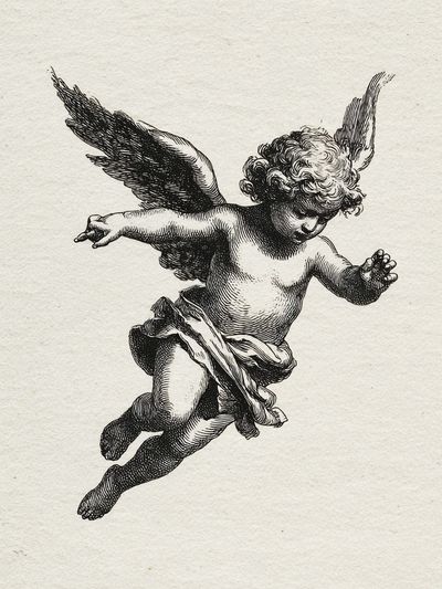 Cherub Engraving Vintage Print.